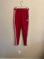 Women  s Adidas Red Sweatpants with Iconic Stripes Tapered Fit