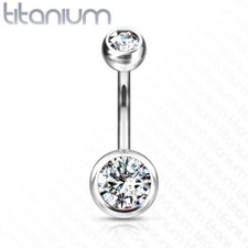 1 Pc G-23 Solid Titanium Double Bezel Set CZ Navel Belly Button Ring 14G