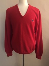 Vintage 1960's Izod Lacoste Red V-Neck Long Sleeved Pullover Sweater Men's XL