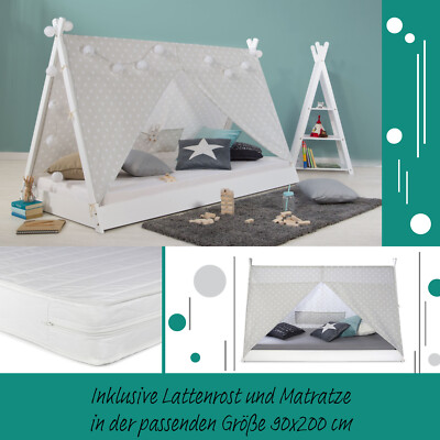 Kinderbett 90x200 mit Matratze Mädchen Junge Hausbett Tipi Zelt Bett Homestyle4u