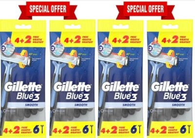 4 x 6 GILLETTE BLUE 3 EINWEGRASIERER KOMFORTABLE GLATTE RASUR 24er Pack RASIERER