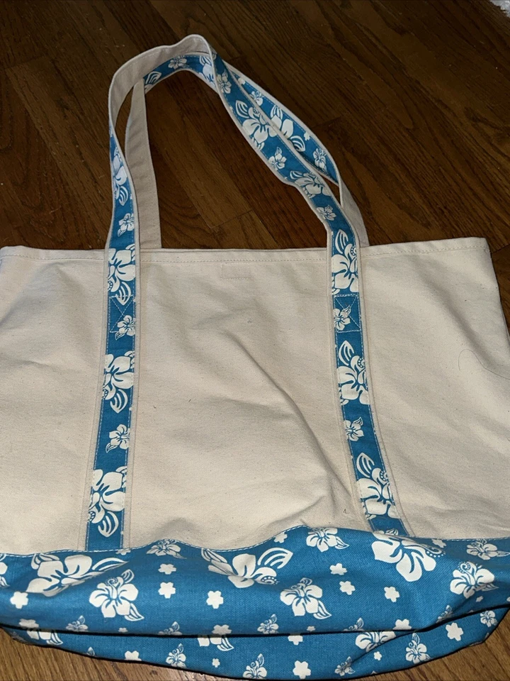 HYP Beach Ocean Blue Floral Oversized Large Canvas Bag Tote Purse ❤️259 - Image 3 of 4
