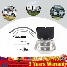 RV Caravan Camper Sink Stainless Steel Hand Wash Basin & Glass Lid & Faucet