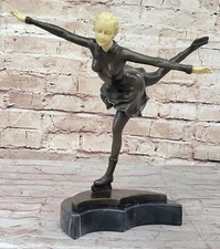 Art Deco Preiss Bronze  Artwork Female Ice skater Hot Cast Sport Figurine Figure