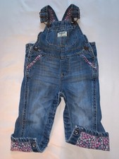 Oshkosh B'Gosh Blue Denim Overalls with Flower Trim Pockets Hem Lining Sz 12M
