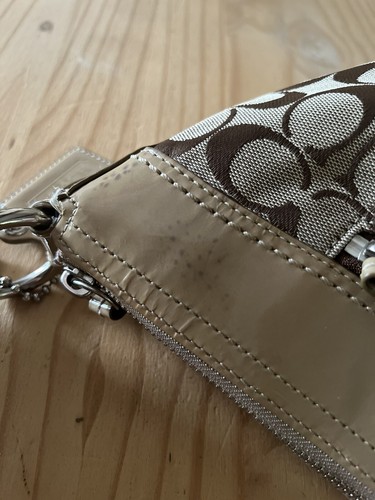 Coach Patent Leather & Canvas Signature Brown Semicircle Shoulder Bag (See Pics) - Picture 6 of 12