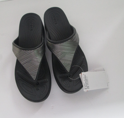 Sandali donna Crocs nuovi con etichetta zeppa neri metallizzati taglia 8 - Foto 4 di 4