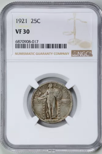 1921 25C Standing Liberty Quarter Dollar VF30 NGC 6870908-017