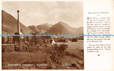 R357612 Macdonald Monument Glencoe 223489 The Glen of Weeping Valentines RP 1954