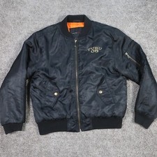 Vintage Fubu 05 Black Bomber Jacket Med 10-12 Street Wear Hip Hop Gold Embroider