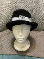 VTG HENRY POLLAK NEW YORK GLENOVER BLACK WOOL FELT HAT w/GROSGAIN RIBBON TRIM!