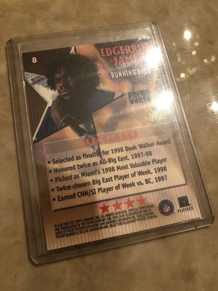 1999 Topps Stars Four Star GOLD Parallel #8 Edgerrin James RC RARE INSERT MINT - Image 2 of 4