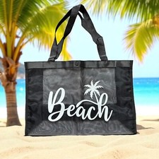 Borsa Mare Nero Mesh Trasparente Capiente Elegante Leggera Manico a Spalla Clip