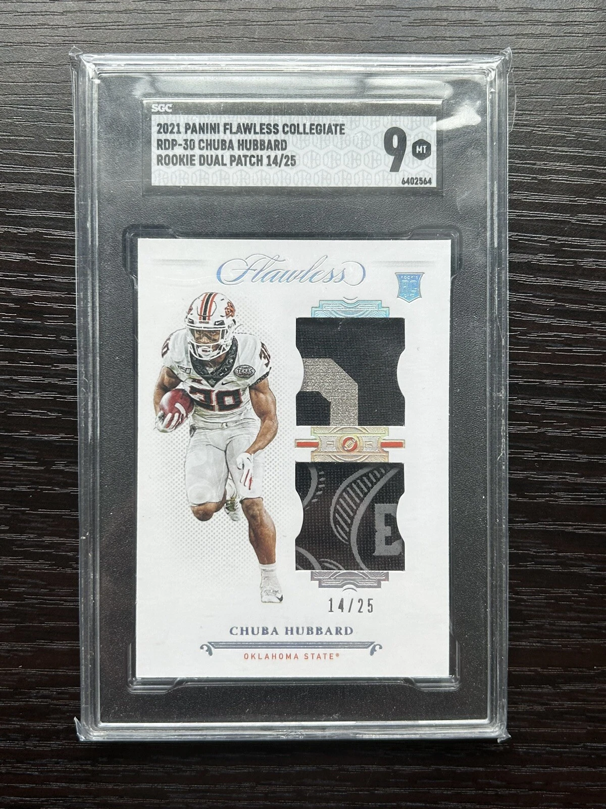 Chuba Hubbard Panini Flawless Collegiate Rookie Dual Patches #RDP30 Ruby