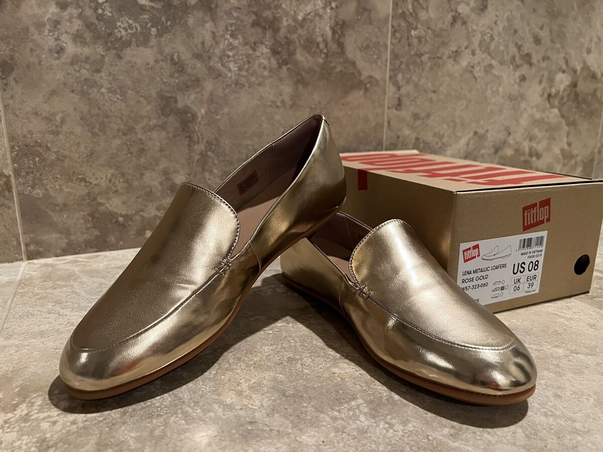 NEW Fitflop Lena Metallic Rose Gold Comfort Loafer Women's NEW Fitflop Lena Metallic Rose Gold Comfort Loafer Women's
