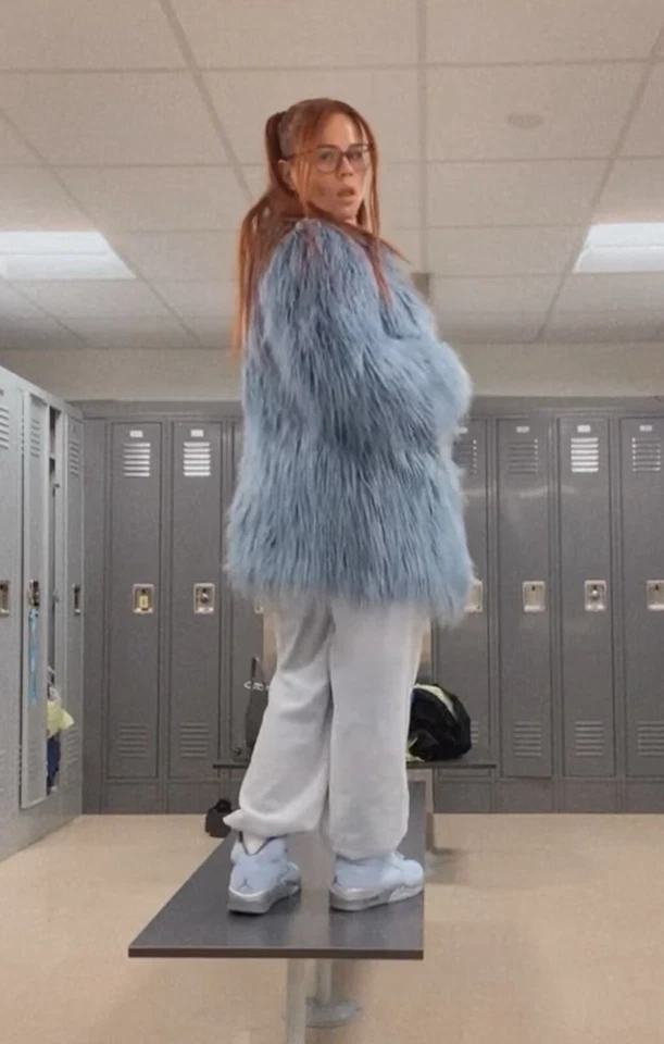 Guess Blue Faux Fur Coat Size Large With Silver Details  - Image 3 of 4