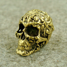 Brass Skull Shape Lanyard Bead Knife Paracord EDC Collectible Charm Pendant