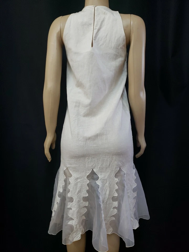 Oscar & Me 象牙色奶油珠亚麻混纺女式复古连衣裙 7-8 无袖 #W2 — 第 4/4 张图片