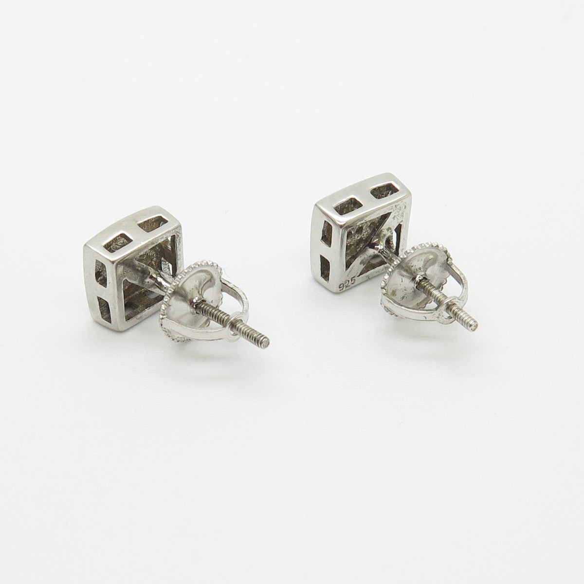925 Sterling Silver 7mm Square CZ Pave Screw Back Stud Earrings View 4