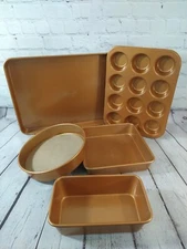 NEW 5pc GOTHAM STEEL bakeware set / muffin pan, cookie sheet, bread pan, round