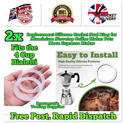 MARKENLOS 2x 4 Tassen Espresso Kaffeekanne Dichtring Silikon Herd passt Bialetti KOSTENLOSER VERSAND