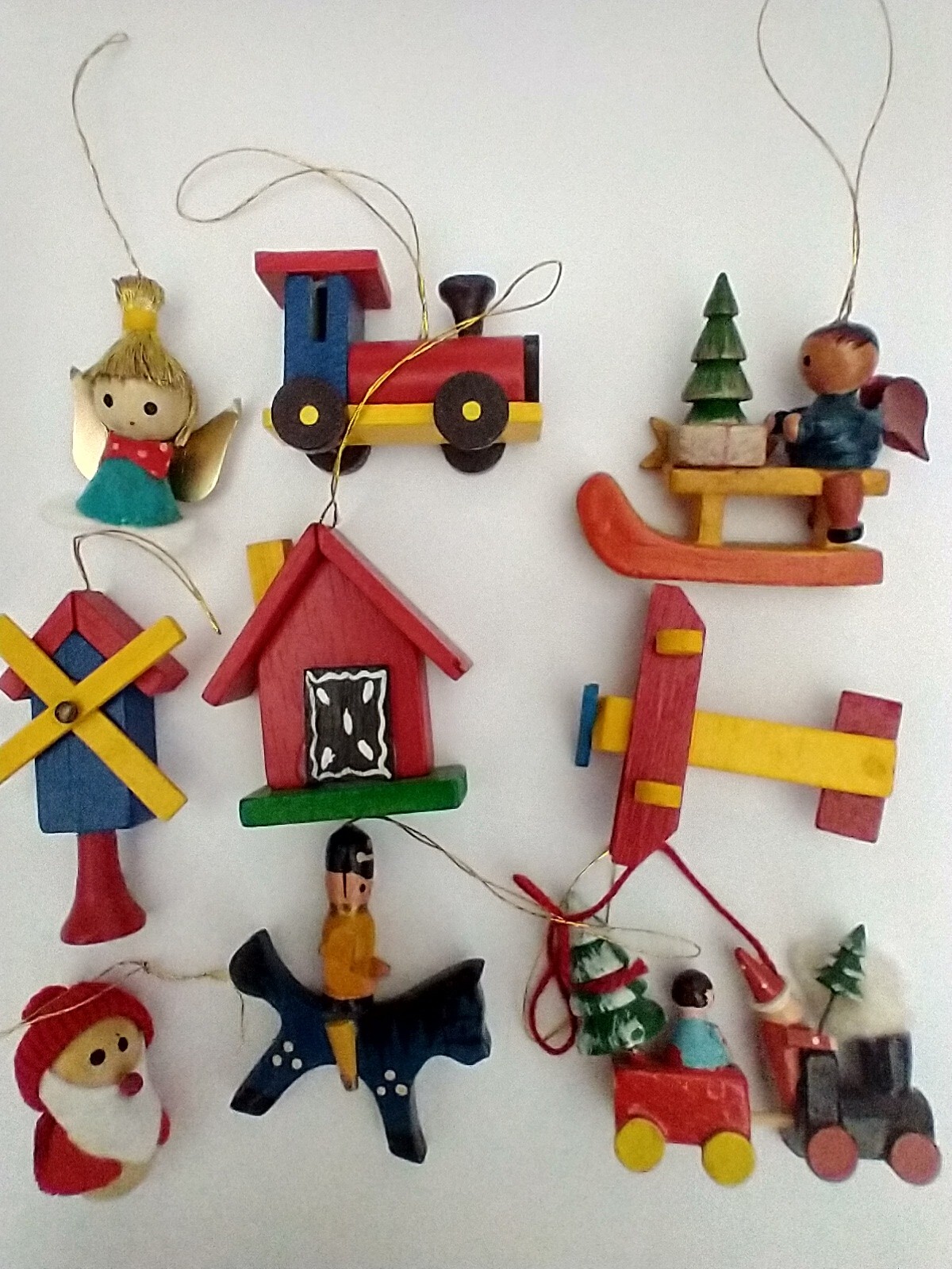 Vintage German Wooden Christmas Ornaments 9 pc Collectibles Sisonal