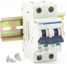 YuCo 2-Pole Miniature Circuit Breaker w/ 4" piece Din Rail and 2 Screws 1-63 Amp