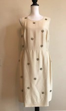 Boden wool silk Cocktail Dress Ivory cream Rhinestone embellishments 12 L sezane