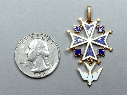Huguenot Cross, Holy Spirit. Antique Religious Enamel Pendant. Large Medal. - Picture 6 of 7