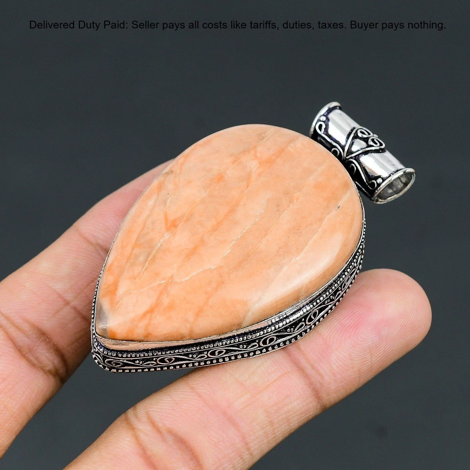 Oferta de Navidad 925 Plata Marrón Amazonita Piedras Preciosas Nuevo Vintage Elegante Colgante Foto 4 de 4