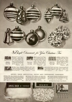 1945 PAPER AD Christmas Tree Glass Ornaments Solid Color Krinkle Ball Round Bell