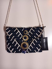 Steve Madden Women's BZADA Navy Clutch Handbag Purse w/ Gold Color Chain NWT