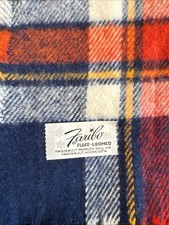 Vtg 52x62 Faribo Fluff-Loomed Wool Plaid Stadium Blanket Faribault Woolen Mill