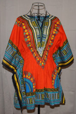 Vintage Mama  Papa African Dashiki Tunic Top Orange Angelina Print Shirt OSFM