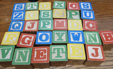 Vintage Wood Alphabet Building Blocks - Set of 25