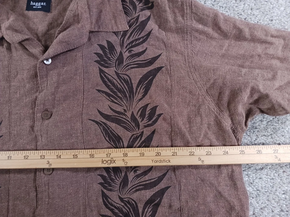 Haggar XXL Mens Short Sleeve Button Up Shirt Brown Linen Blend Floral - Image 4 of 4