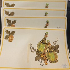 MCM Set Of 4 Soft Cork Backed Placemats Settings By Sayco. Grapes. Wine. Italy.