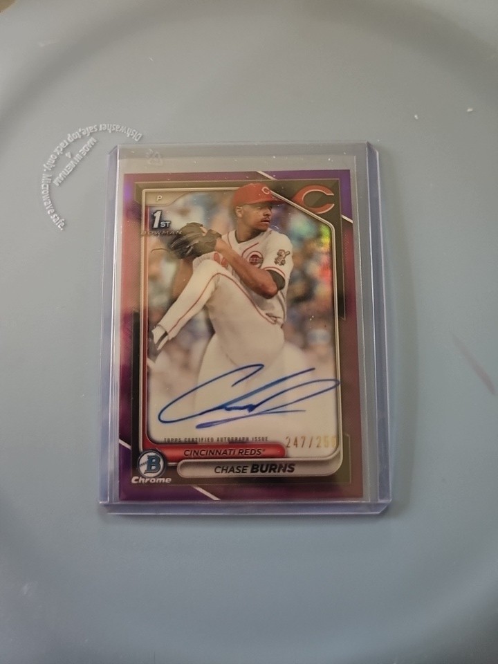 CHASE BURNS 2024 BOWMAN DRAFT CHROME AUTO PURPLE REFRACTOR 1ST PROSPECT /250