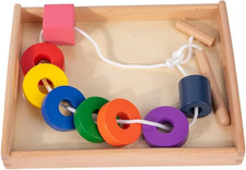 Wooden Lacing with Tray Stringing Bead Set Toy,Montessori Wooden Beads Shape Seq