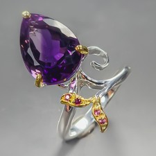 Handmade ring 14 ct Natural Amethyst Ring 925 Sterling Silver Size 8.75 /R439083