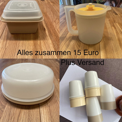 Tupperware 1475/74Käsehaube 1575 Saftkrug 861/862 Schmalzdose 2166 u. 798 Eier