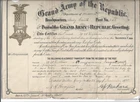 1897 GRAND ARMY REPUBLIC- MISSOURI- CERTIFICATION OF MEMEBER OF POST #243