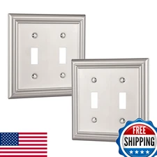 DEWENWILS Double Toggle Wall Plates Brushed Nickel Light Switch Covers 2-Pack