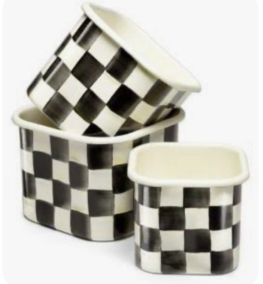 Mackenzie Childs Set Of Three Courtly Check Squarage Storage Bowls  