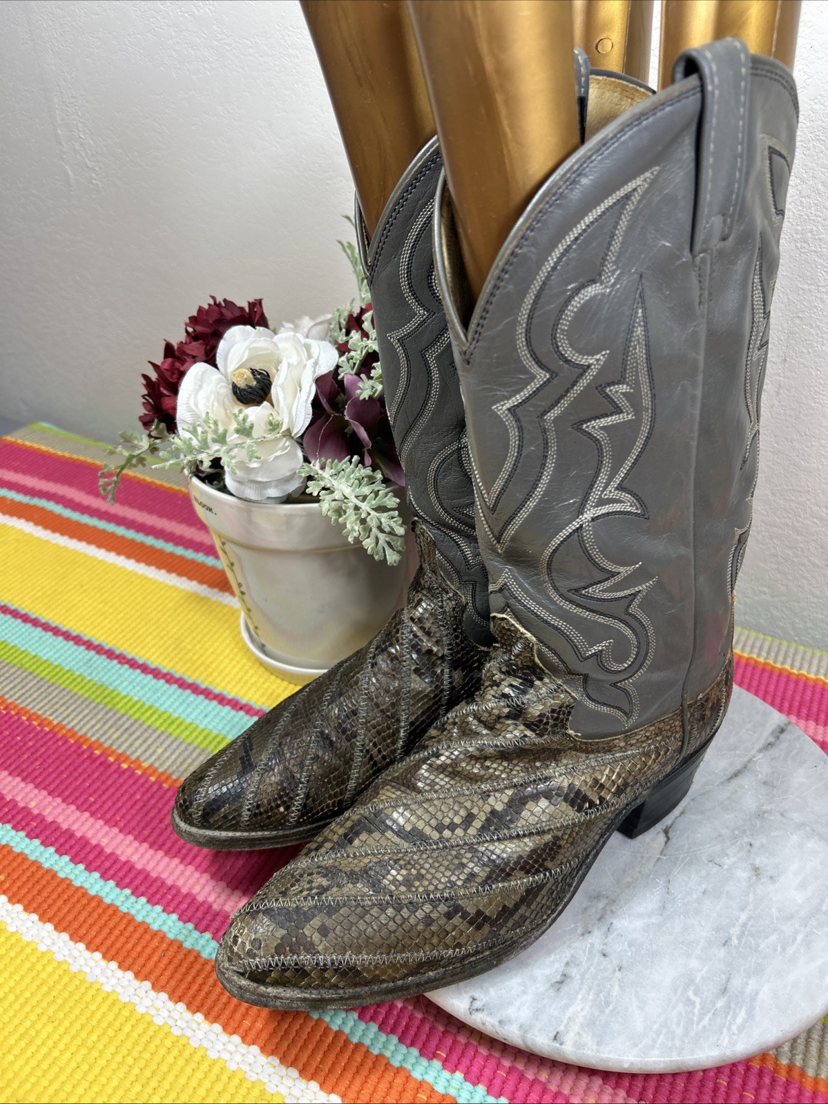 Dan Post Python Snakeskin Gray Leather Western Co… - image 3