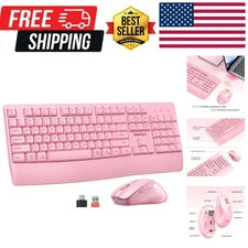 Wireless Keyboard and Mouse, Full-Sized Cordless Keyboard with Wrist Rest and...