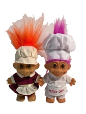 Vintage Russ Troll Master Chef & Maid Troll Dolls 6" Tall Set of two