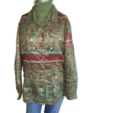 Chico's Jacket Women Size 2 Large Green Tribal Southwest Pattern Classic VTG