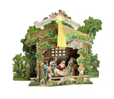 Antike Weihnachtskrippe / Faltkrippe aus Karton, um 1930  (# 19070)