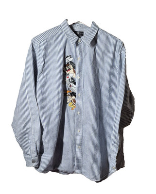 Warner Brothers Looney Tunes Shirt Mens XL Blue/White Stripe   Embroidered Vtg